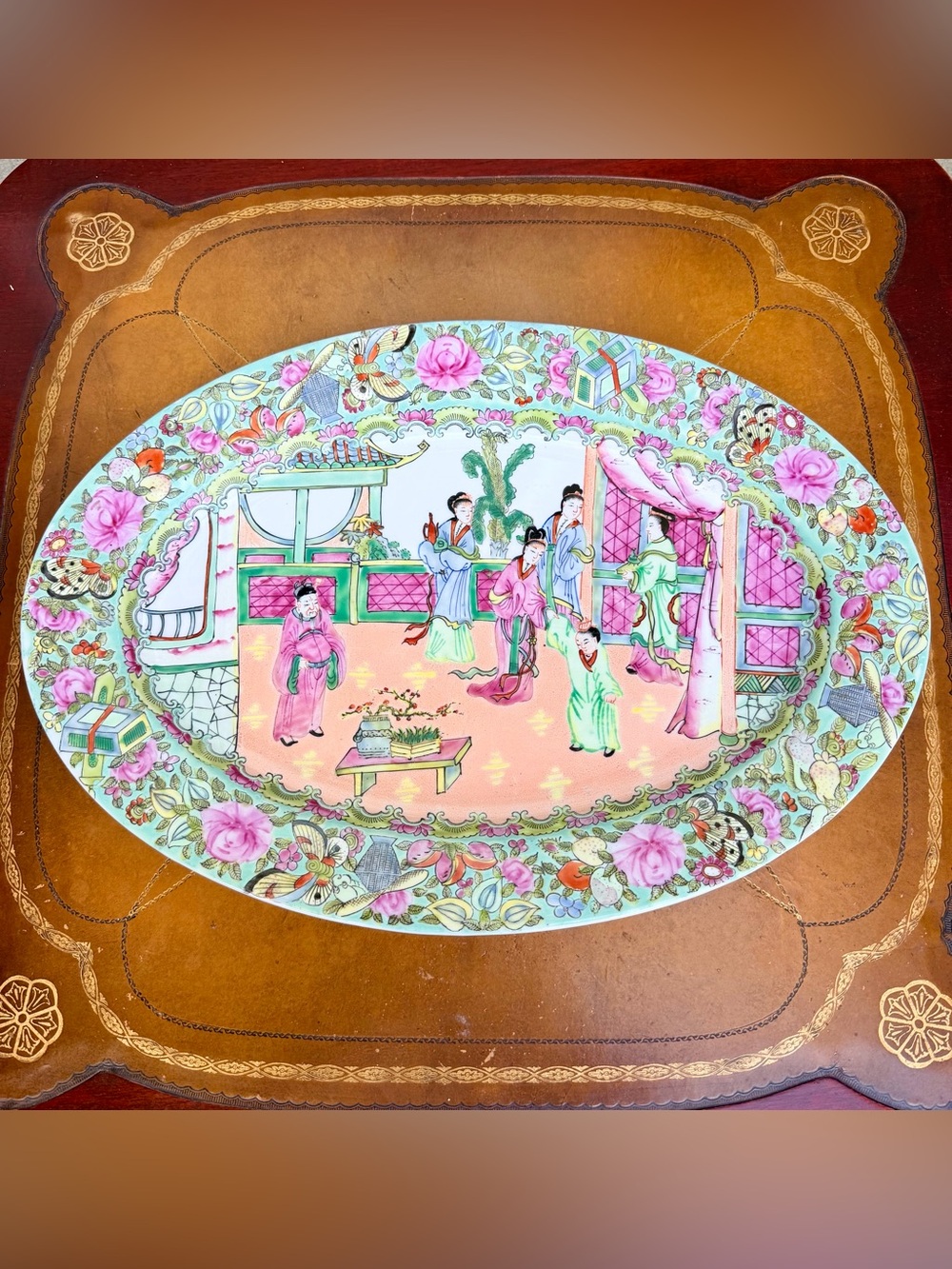 19th Century Antique Chinese Famille Rose Hand-Painted 18” Porcelain Platter
